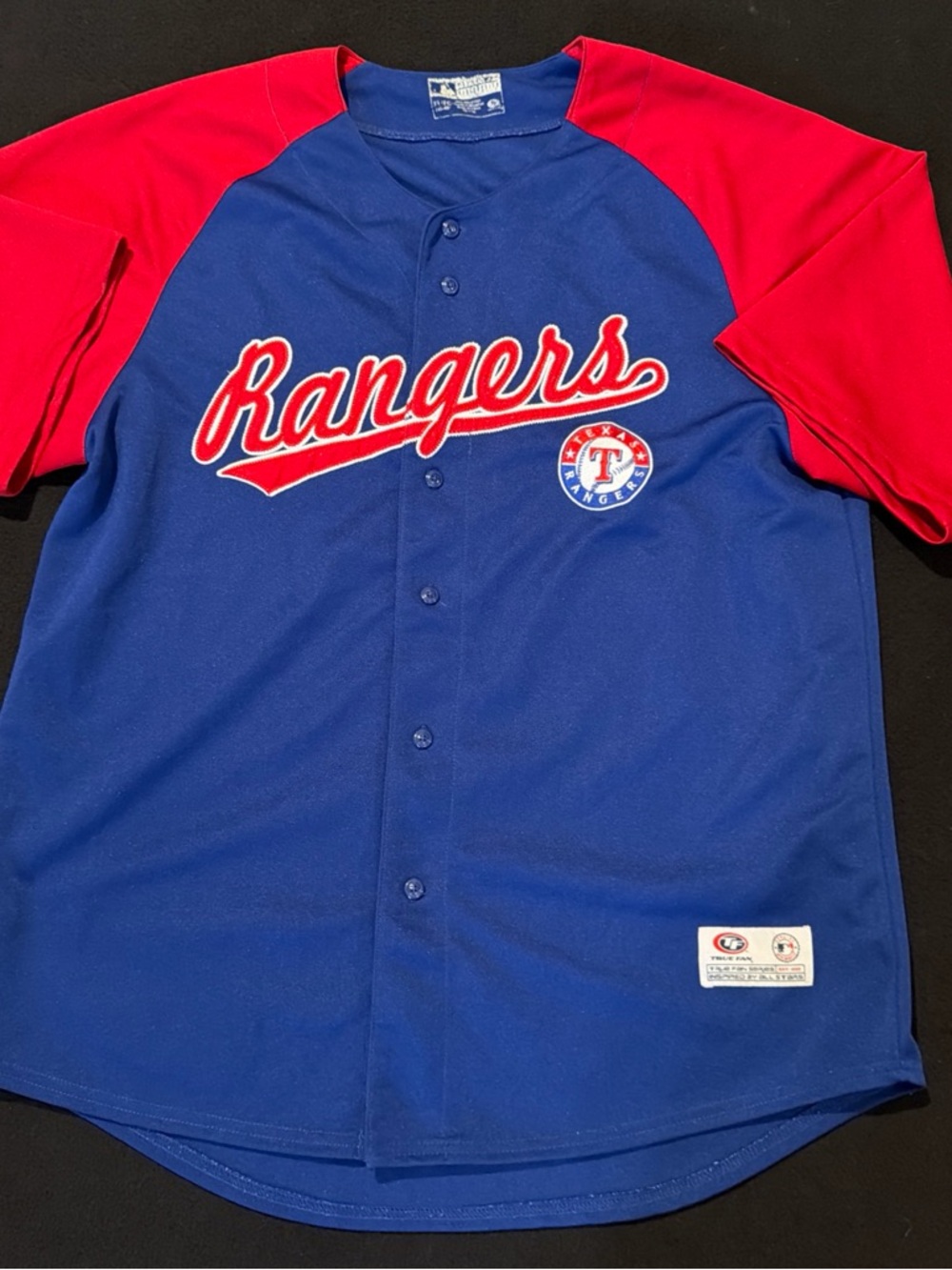 Texas Rangers‎ True Fan Baseball Blue Red MLB Genuine Merchandise Mens XL